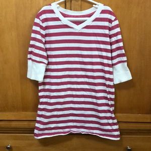 Pull over pink and white striped shirt